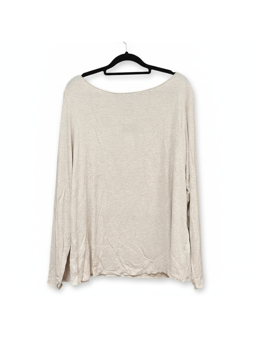 Universal Thread Women's 2X Oatmeal Ribbed Long Sleeve Top with Wide Neckline